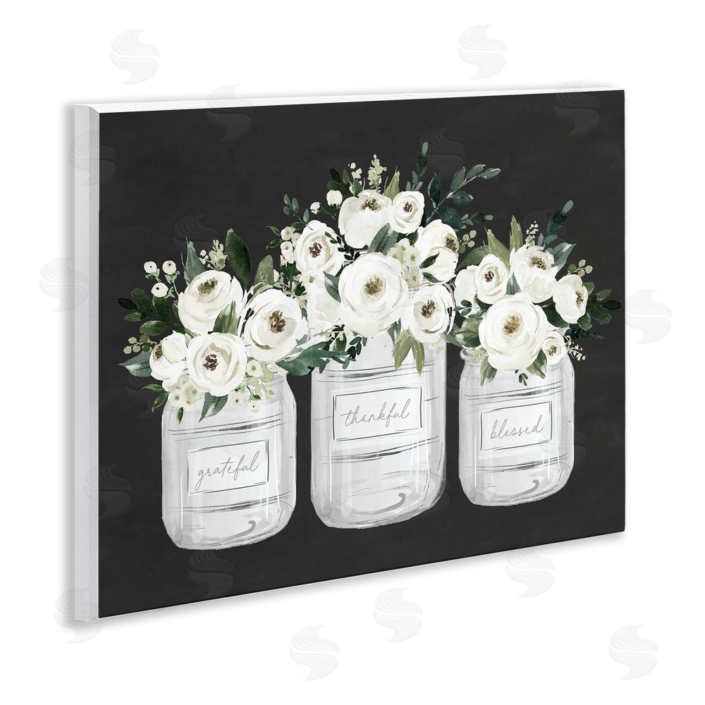 Lettered and Lined Floral Farmhouse Jars Trio Wall Plaque Art Print