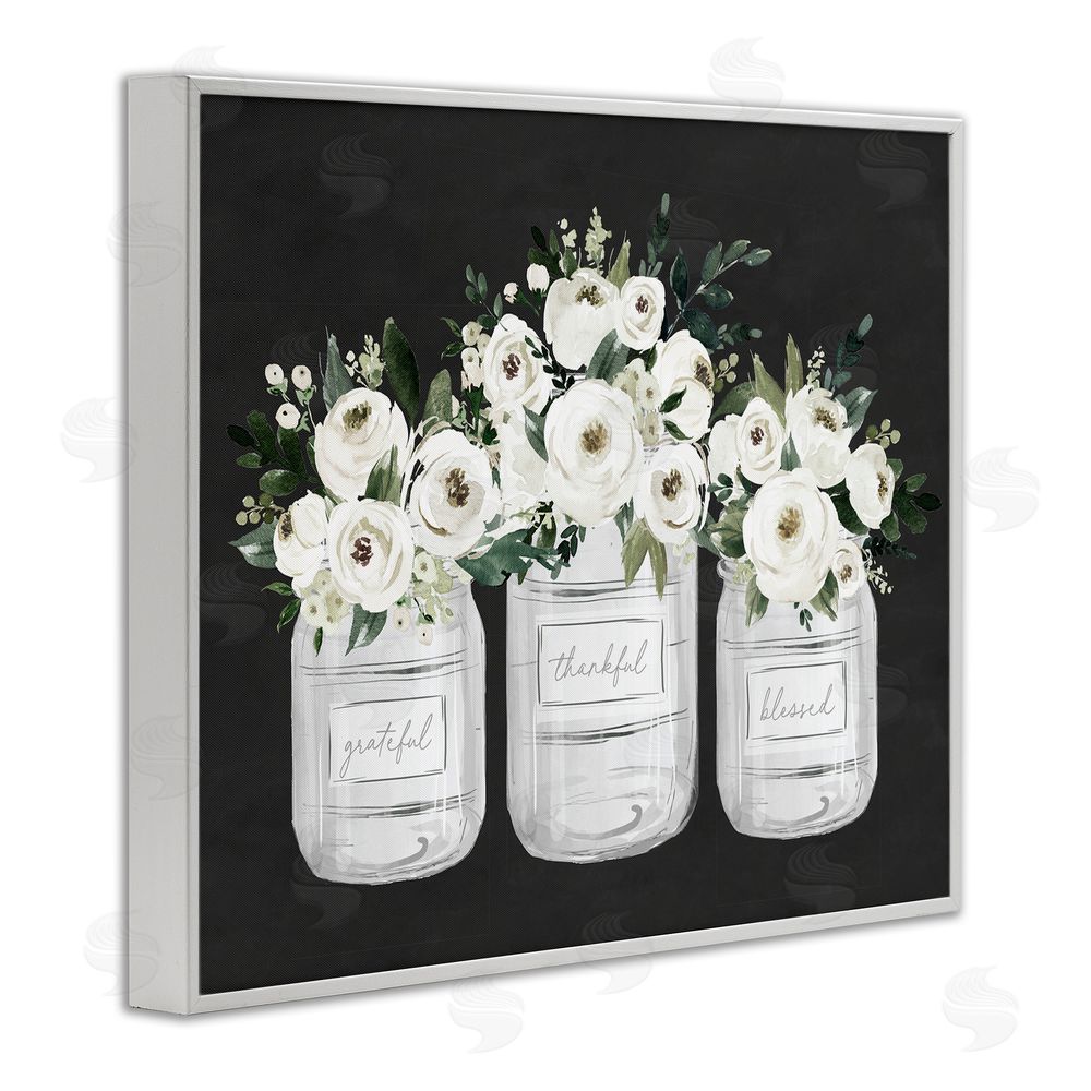 Lettered and Lined Floral Farmhouse Jars Trio White Frame Giclee Art Print