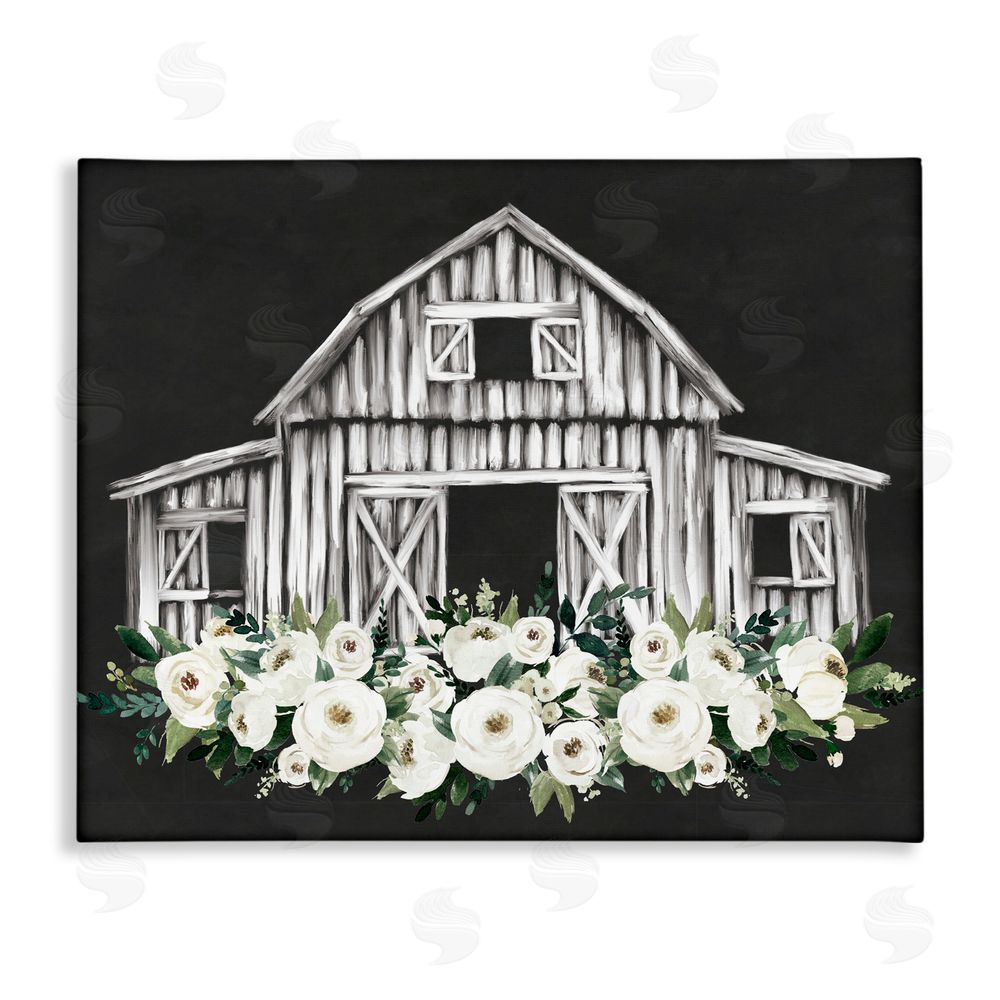 Lettered and Lined Centered Floral Farmhouse Canvas Wall Art Print