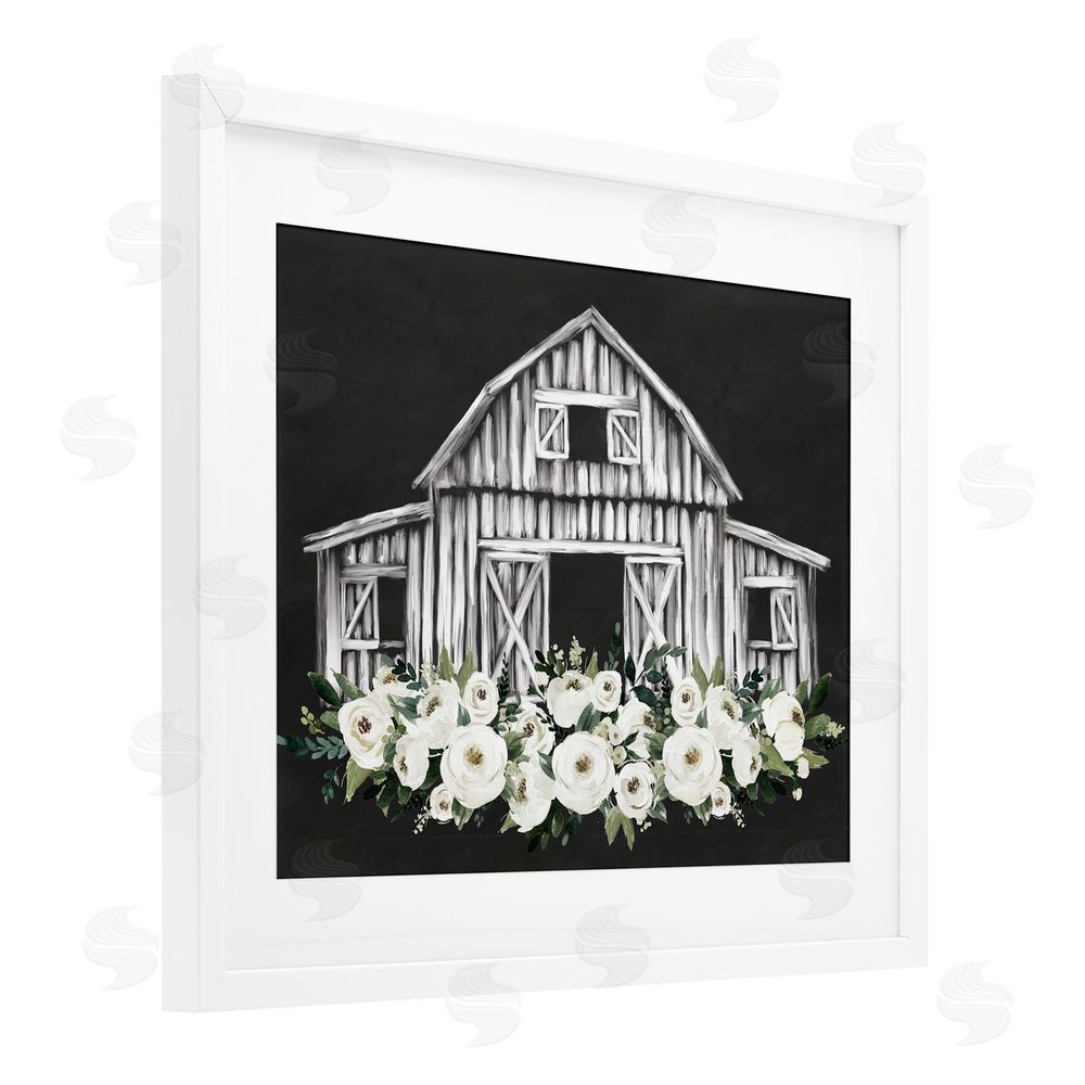 Lettered and Lined Centered Floral Farmhouse White Framed Print Under Glass Art