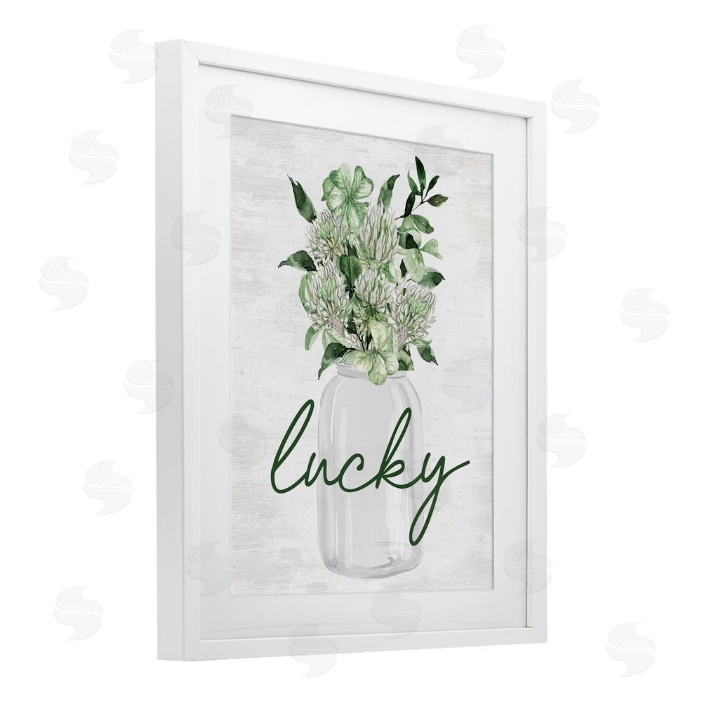 Lettered and Lined Lucky Spring Botanicals White Framed Print Under Glass Art