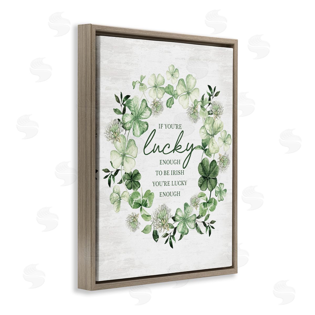 Lettered and Lined Lucky To Be Irish Wreath Brown Floating Frame Canvas Art Print