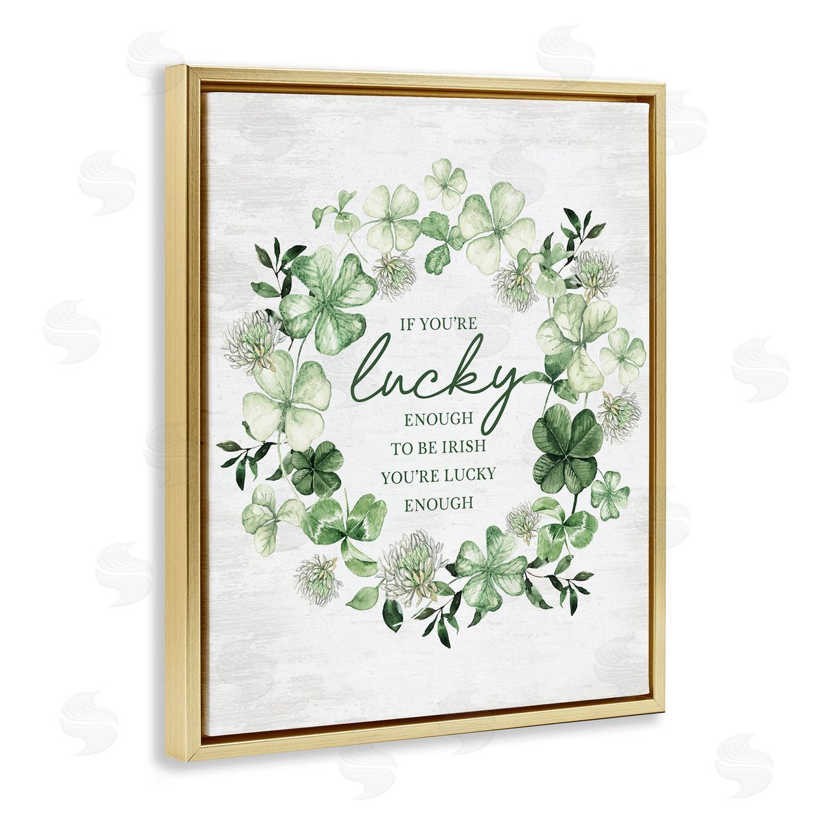 Lettered and Lined Lucky To Be Irish Wreath Gold Floating Frame Canvas Art Print
