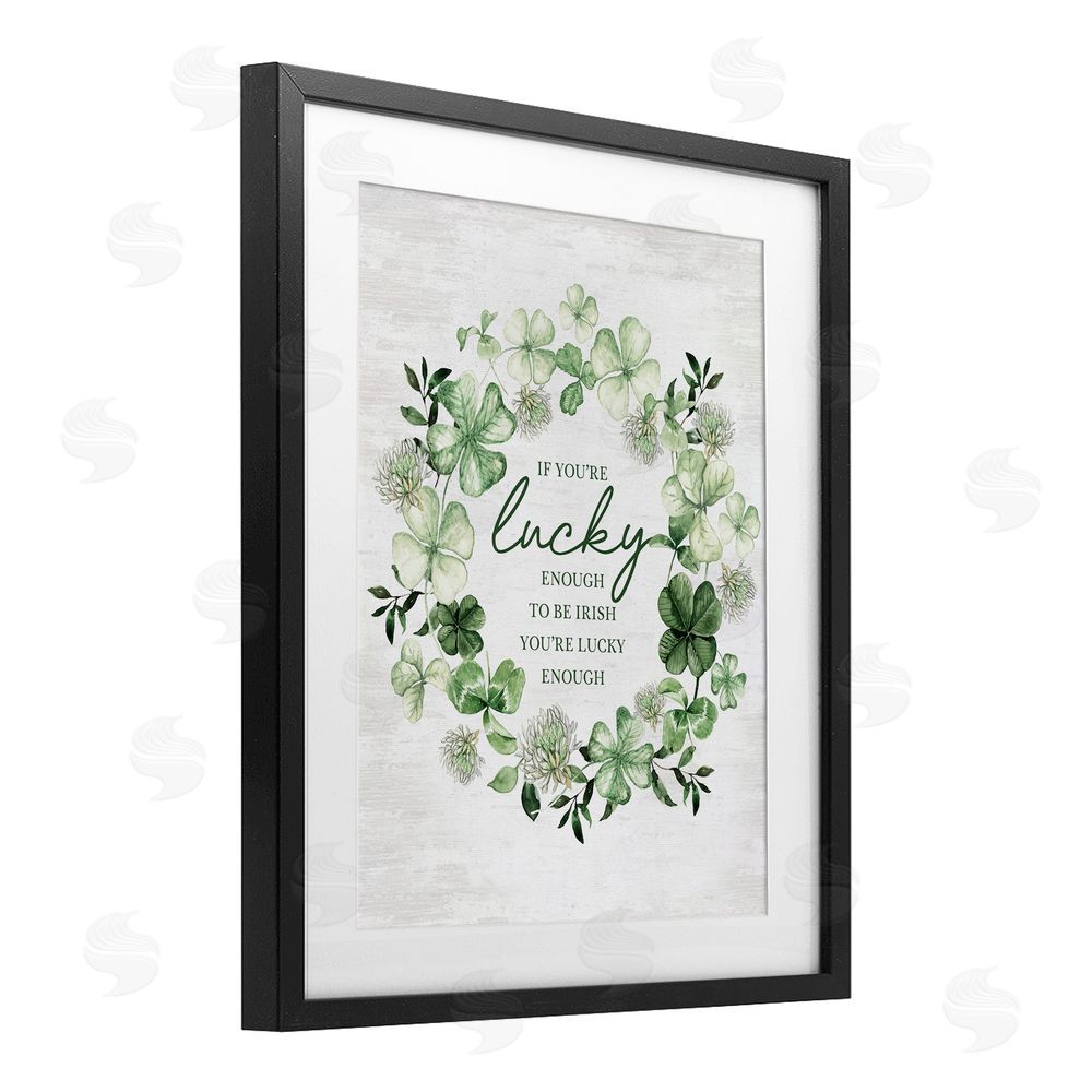 Lettered and Lined Lucky To Be Irish Wreath Black Framed Print Under Glass Art