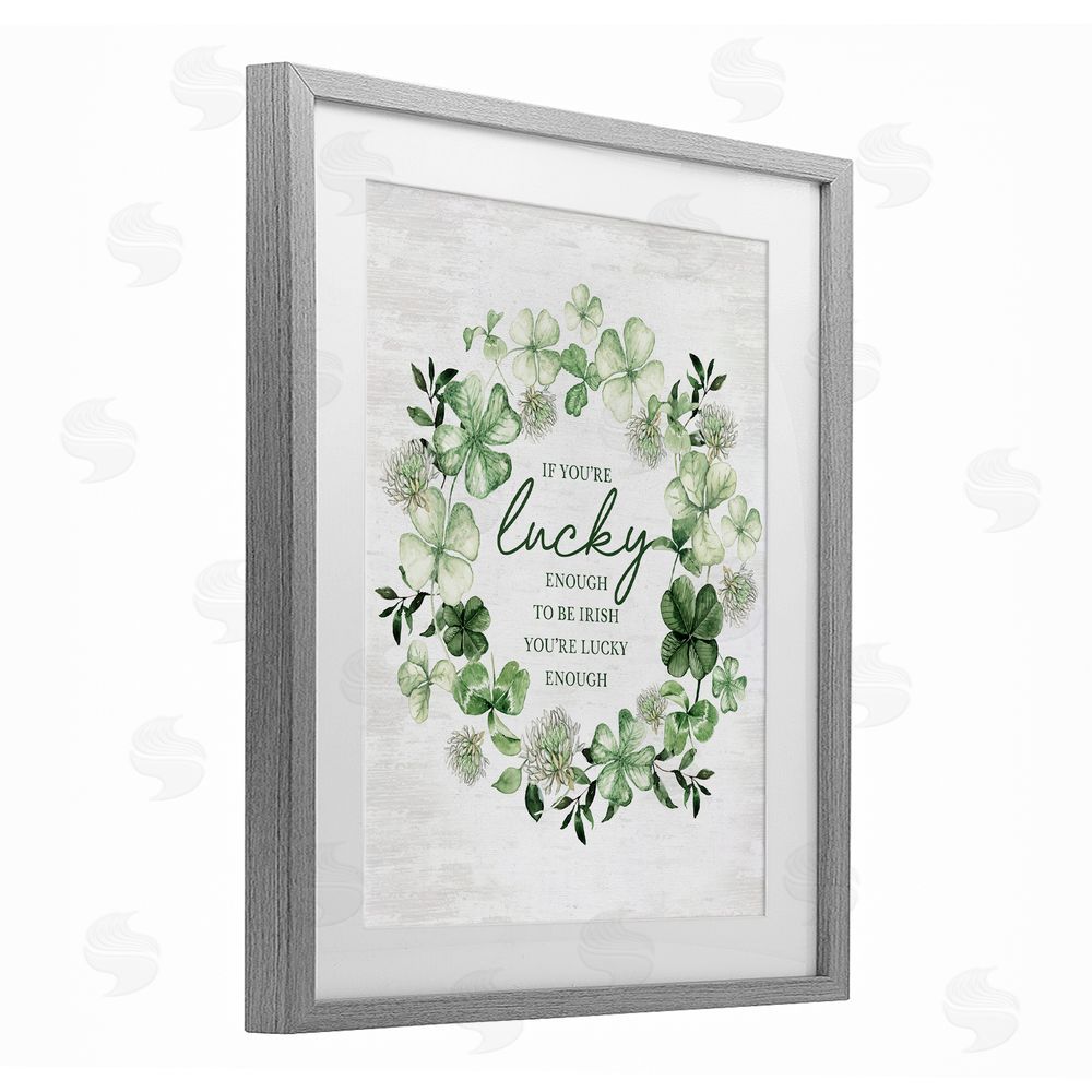 Lettered and Lined Lucky To Be Irish Wreath Gray Framed Print Under Glass Art