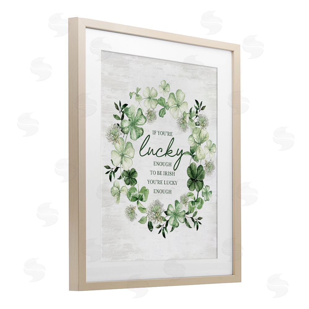 Lettered and Lined Lucky To Be Irish Wreath Birch Framed Print Under Glass Art