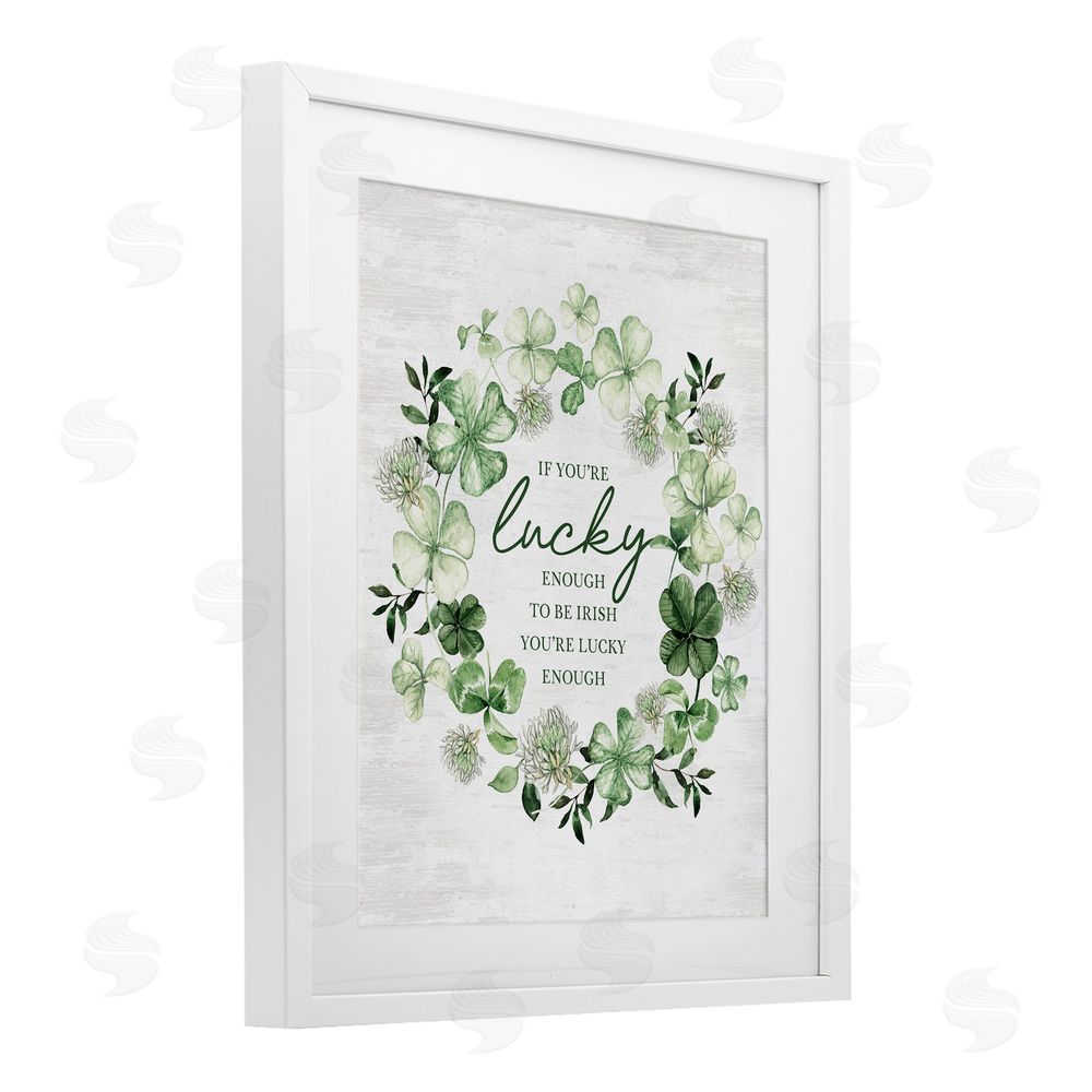 Lettered and Lined Lucky To Be Irish Wreath White Framed Print Under Glass Art