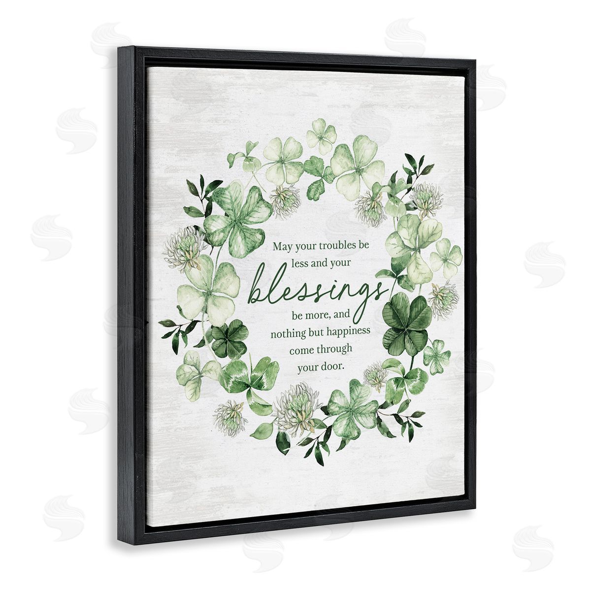 Lettered and Lined Troubles Less & Blessings More Wreath Black Floating Frame Canvas Wall Art Print