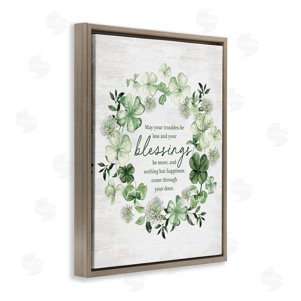 Lettered and Lined Troubles Less & Blessings More Wreath Brown Floating Frame Canvas Art Print