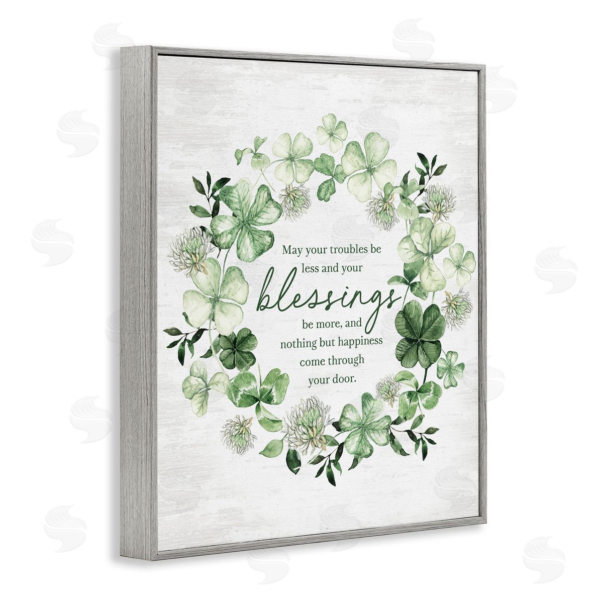 Lettered and Lined Troubles Less & Blessings More Wreath Gray Framed Giclee Art Print