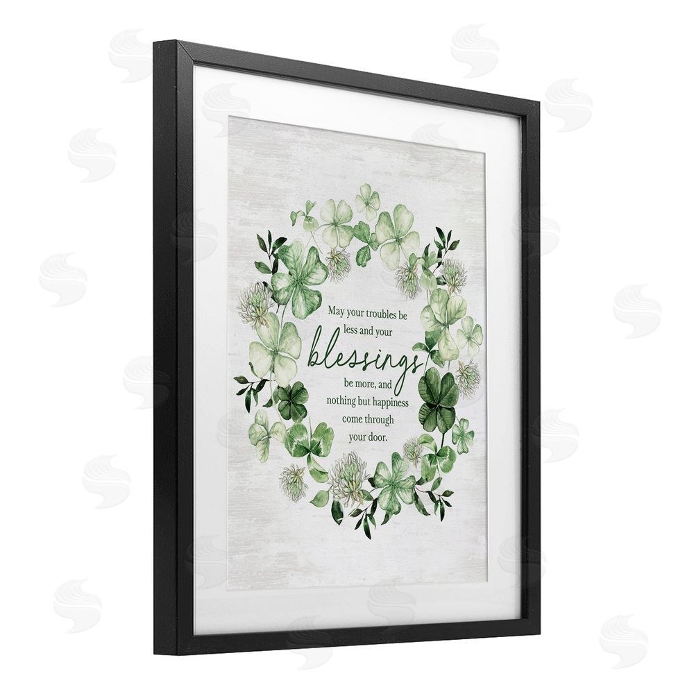 Lettered and Lined Troubles Less & Blessings More Wreath Black Framed Print Under Glass Art