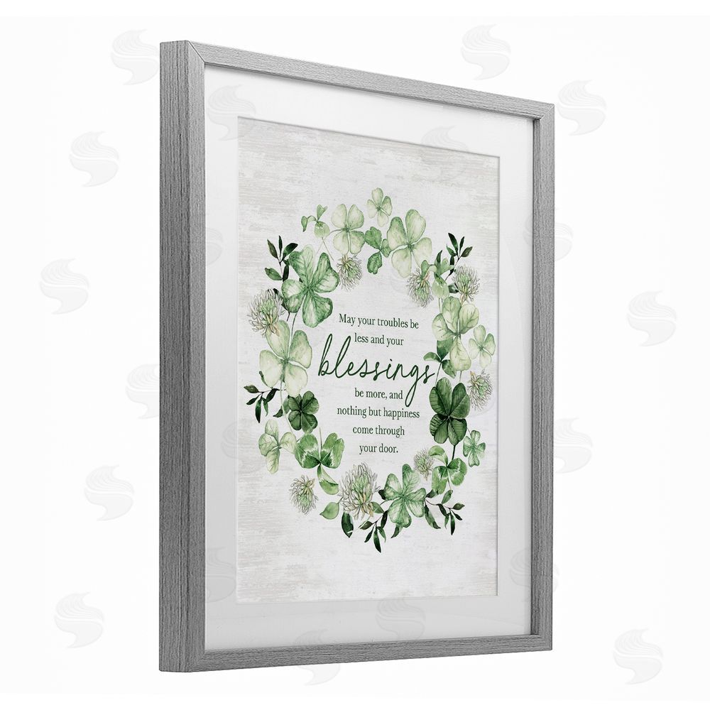 Lettered and Lined Troubles Less & Blessings More Wreath Gray Framed Print Under Glass Art