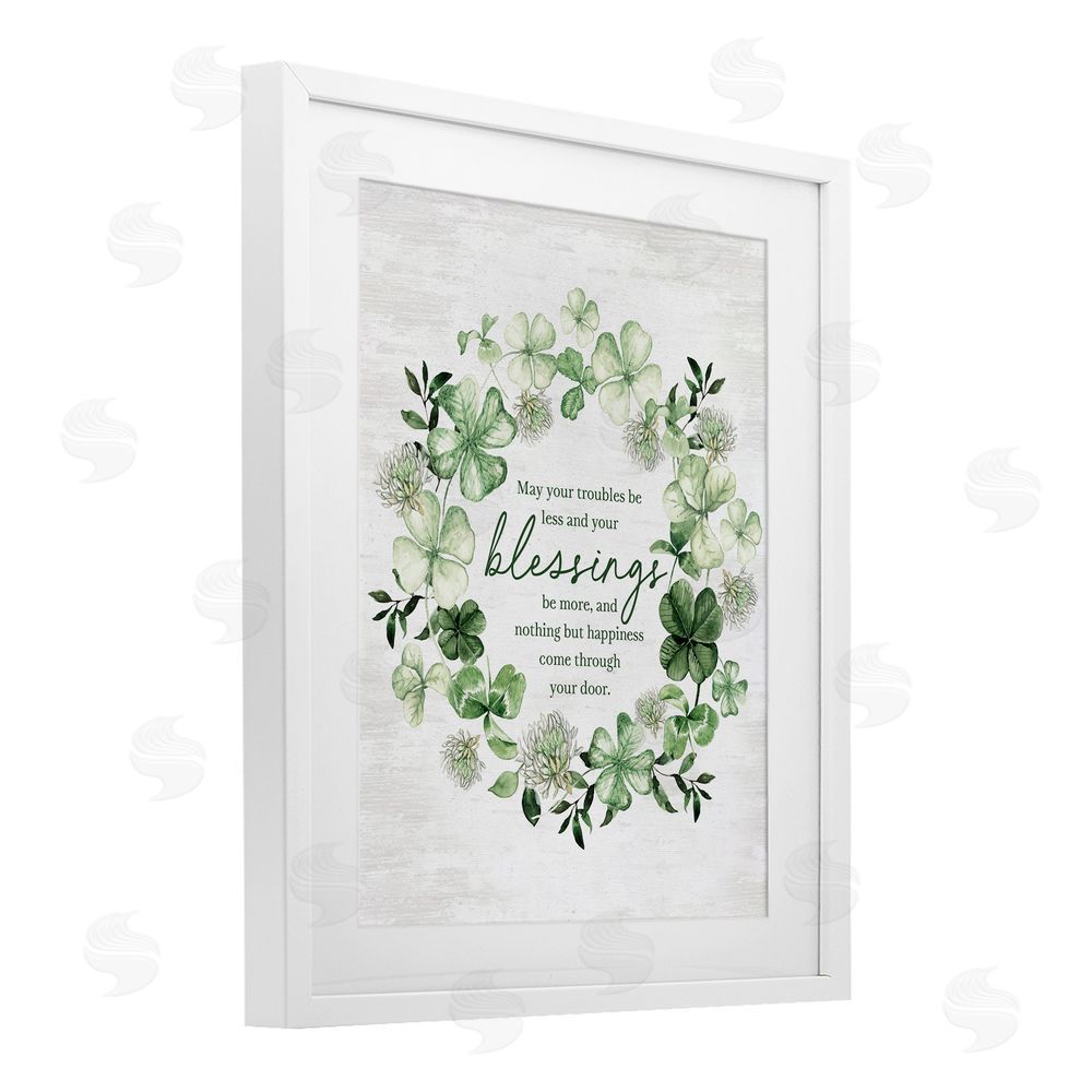 Lettered and Lined Troubles Less & Blessings More Wreath White Framed Print Under Glass Art