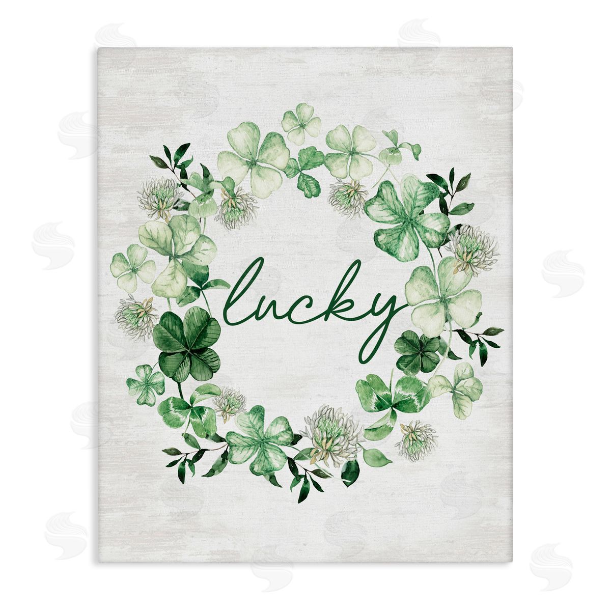 Lettered and Lined Lucky Clovers Botanical Wreath Canvas Wall Art Print