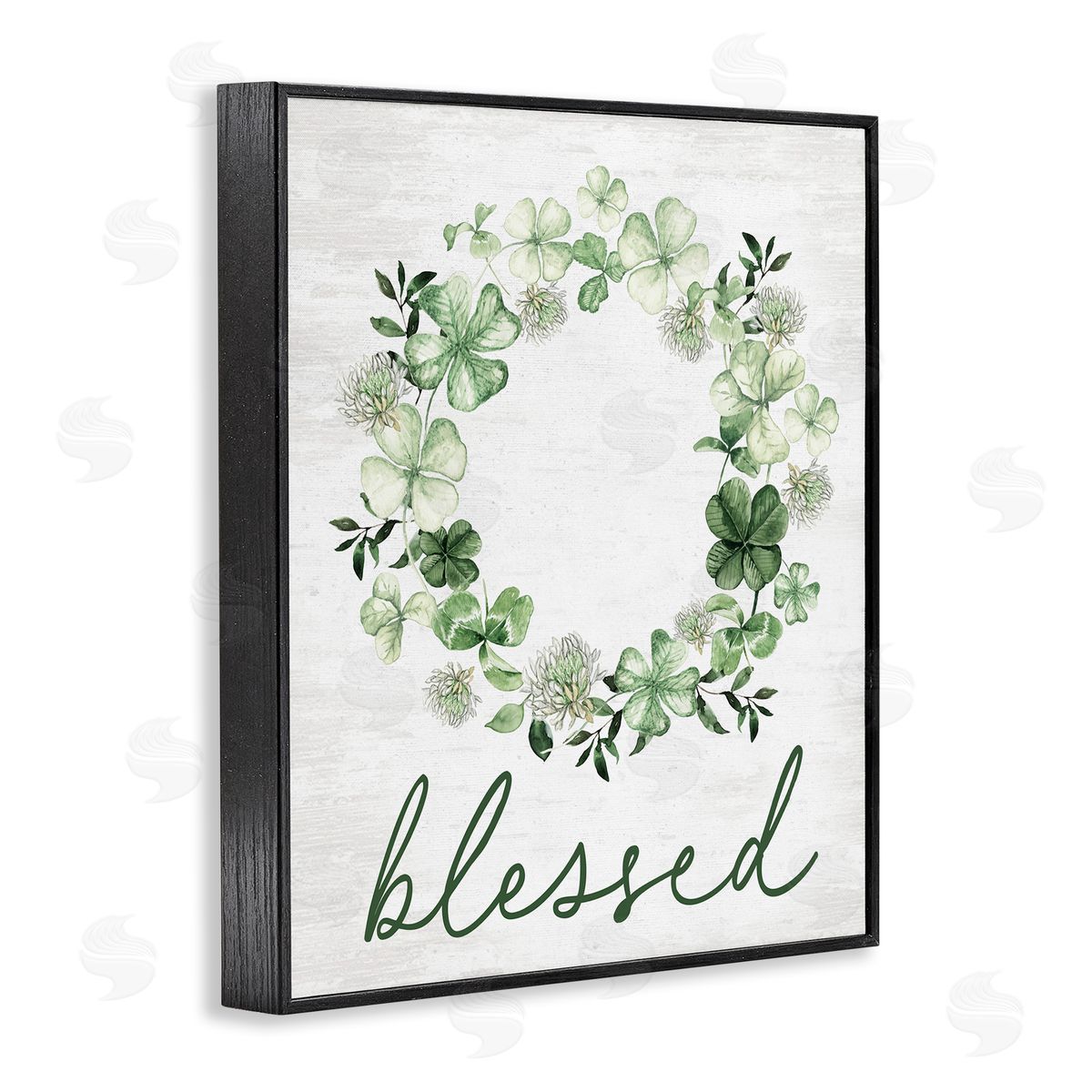 Lettered and Lined Blessed with Spring Clover Wreath Black Framed Giclee Art Print