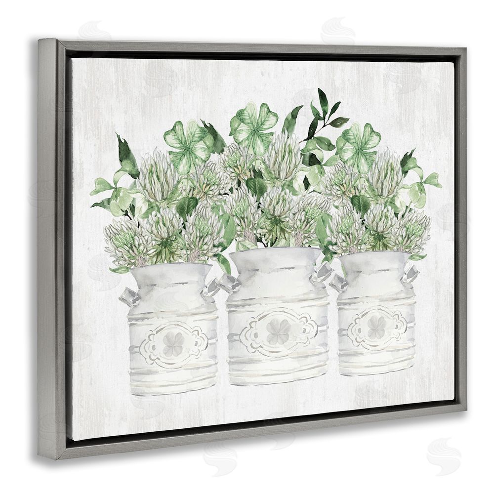 Lettered and Lined Rustic Spring Shamrock Assortments Gray Floating Frame Canvas Wall Art Print