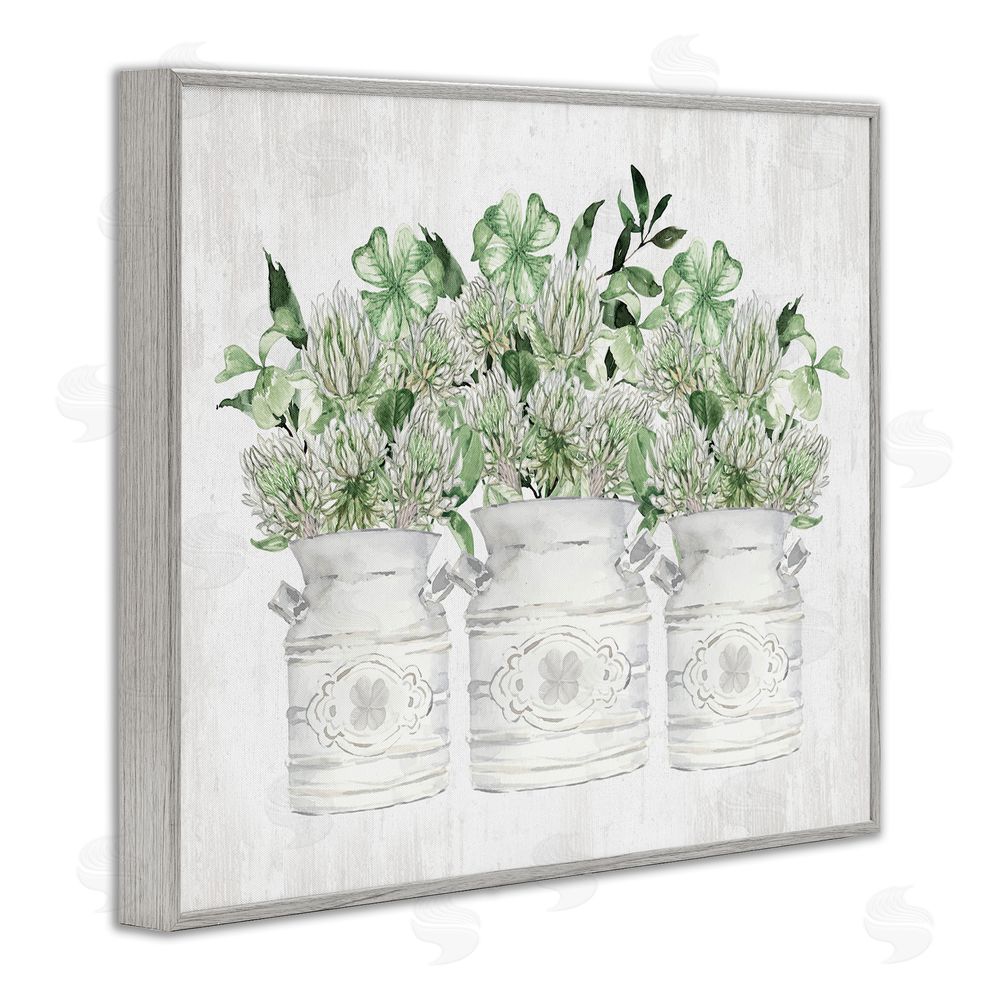 Lettered and Lined Rustic Spring Shamrock Assortments Gray Framed Giclee Wall Art Print
