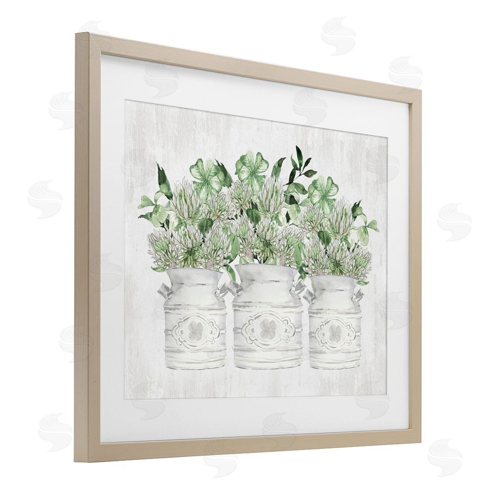 Lettered and Lined Rustic Spring Shamrock Assortments Birch Framed Print Under Glass with White Mat Wall Art
