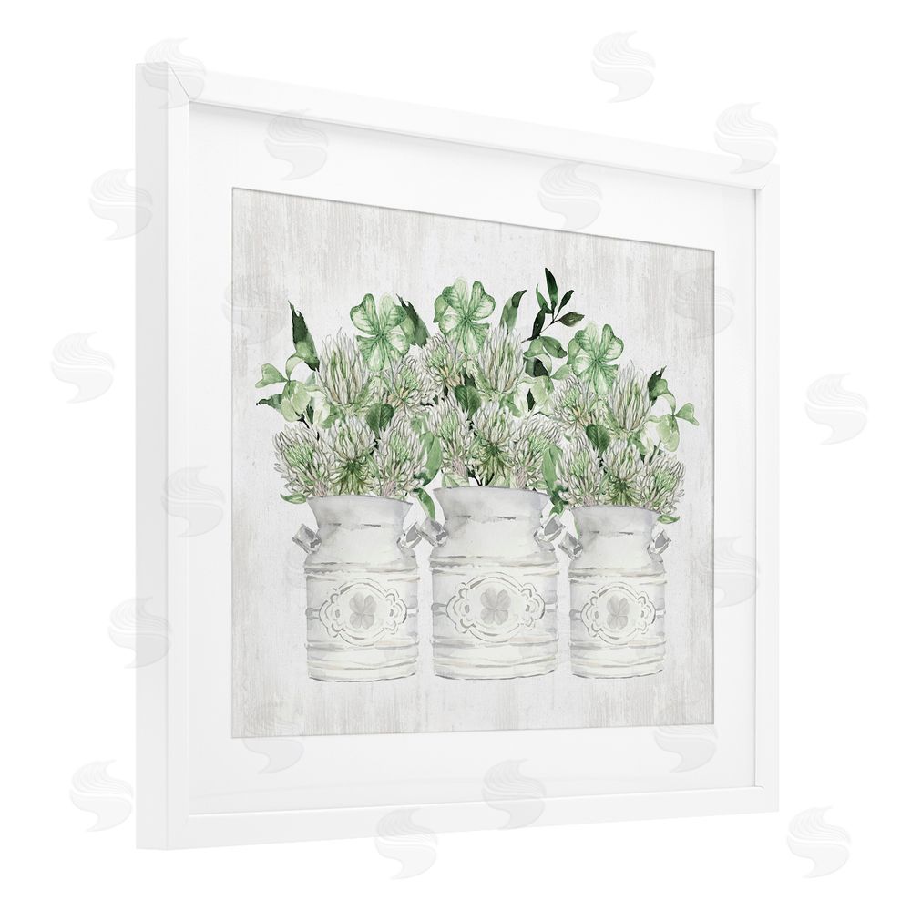Lettered and Lined Rustic Spring Shamrock Assortments White Framed Print Under Glass with Mat Wall Art