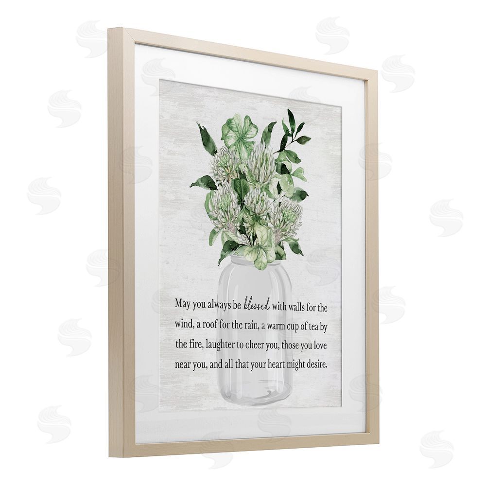 Lettered and Lined Blessed Spring Florals & Clovers Birch Framed Print Under Glass Art
