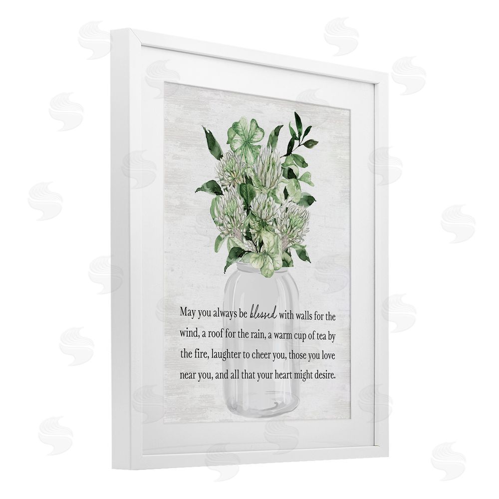 Lettered and Lined Blessed Spring Florals & Clovers White Framed Print Under Glass Art