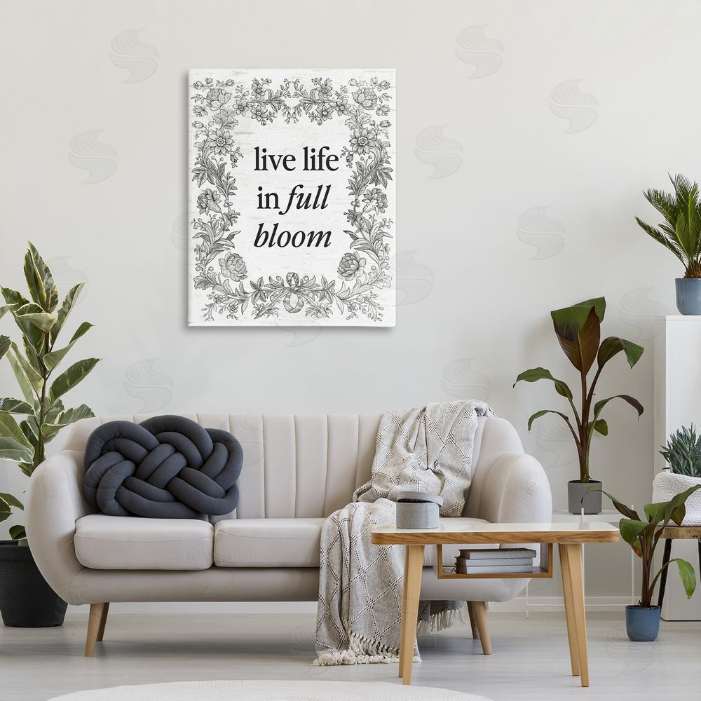 Lettered and Lined Vintage Life In Full Bloom Printed Wall Art in Room
