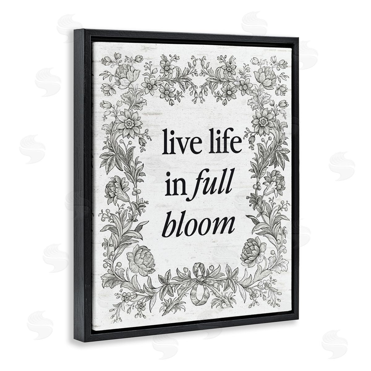 Lettered and Lined Vintage Life In Full Bloom Black Floating Frame Canvas Wall Art Print