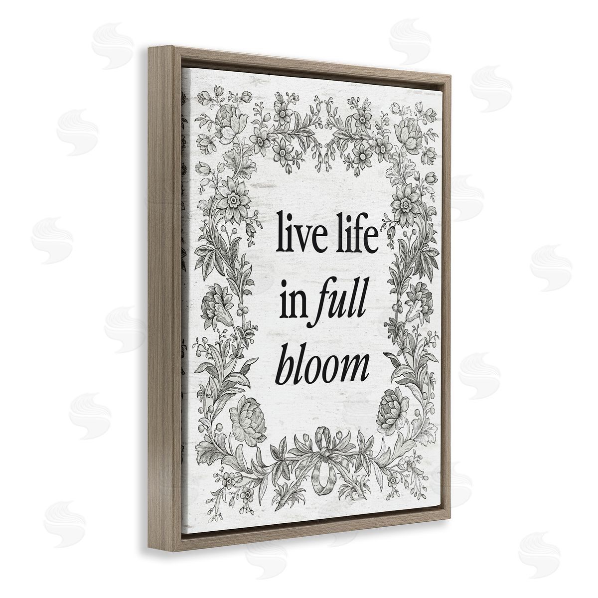 Lettered and Lined Vintage Life In Full Bloom Brown Floating Frame Canvas Art Print