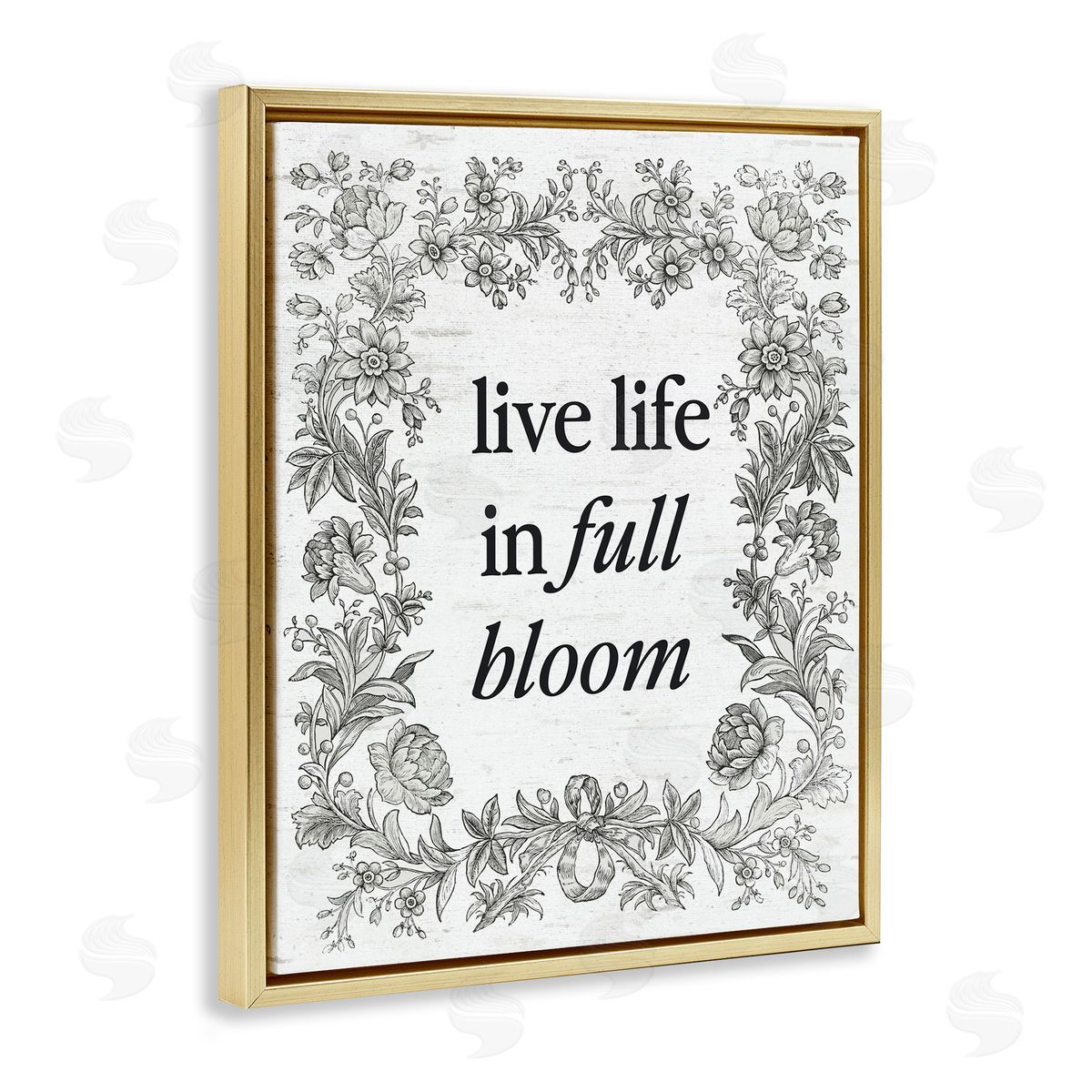 Lettered and Lined Vintage Life In Full Bloom Gold Floating Frame Canvas Art Print