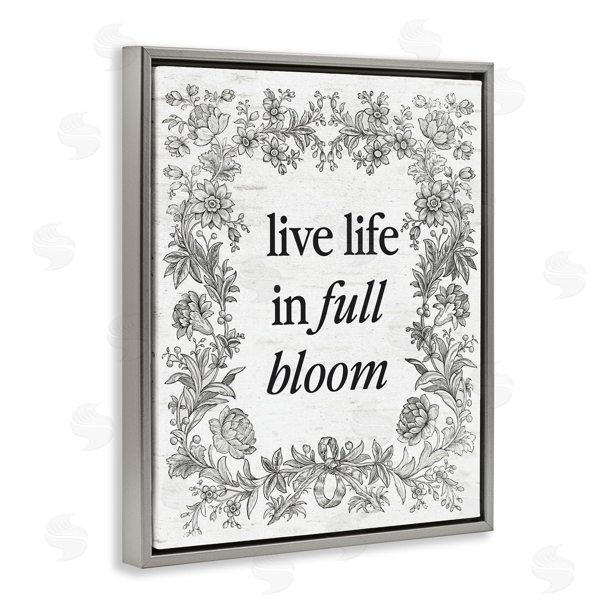 Lettered and Lined Vintage Life In Full Bloom Gray Floating Frame Canvas Art Print