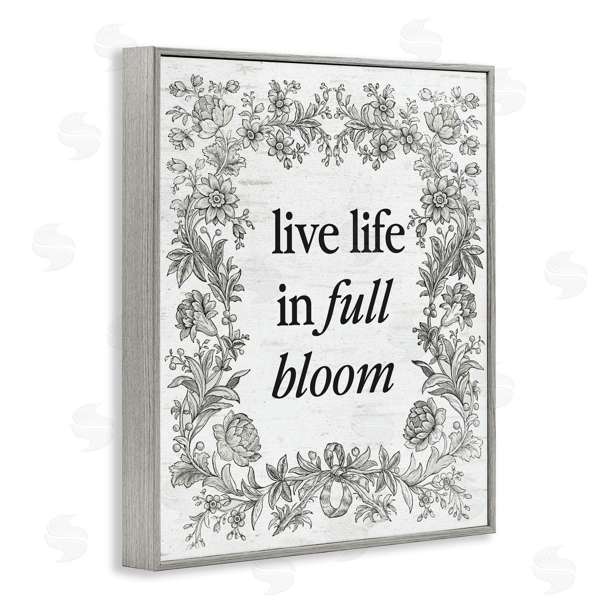 Lettered and Lined Vintage Life In Full Bloom Gray Framed Giclee Art Print