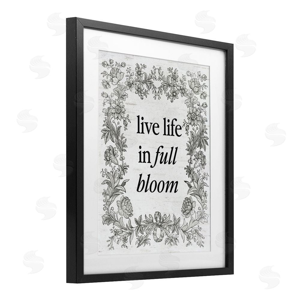 Lettered and Lined Vintage Life In Full Bloom Black Framed Print Under Glass Art
