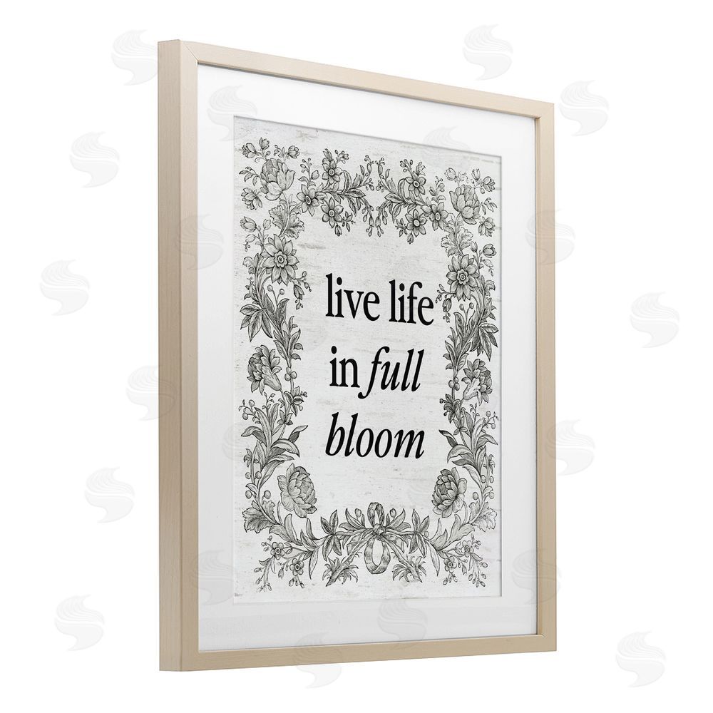 Lettered and Lined Vintage Life In Full Bloom Birch Framed Print Under Glass Art
