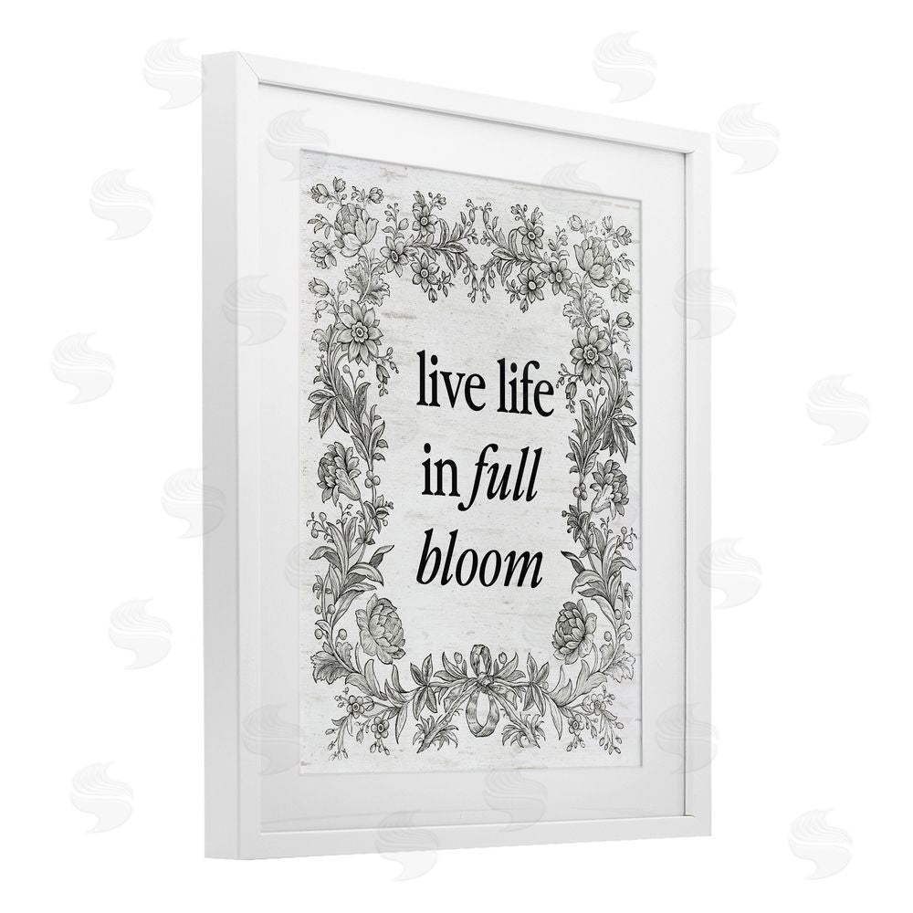 Lettered and Lined Vintage Life In Full Bloom White Framed Print Under Glass Art