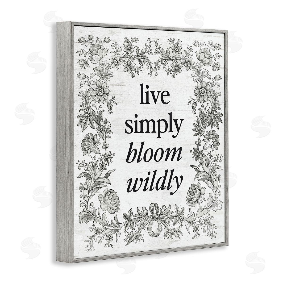 Lettered and Lined Bloom Wildly Vintage Border Gray Framed Giclee Art Print