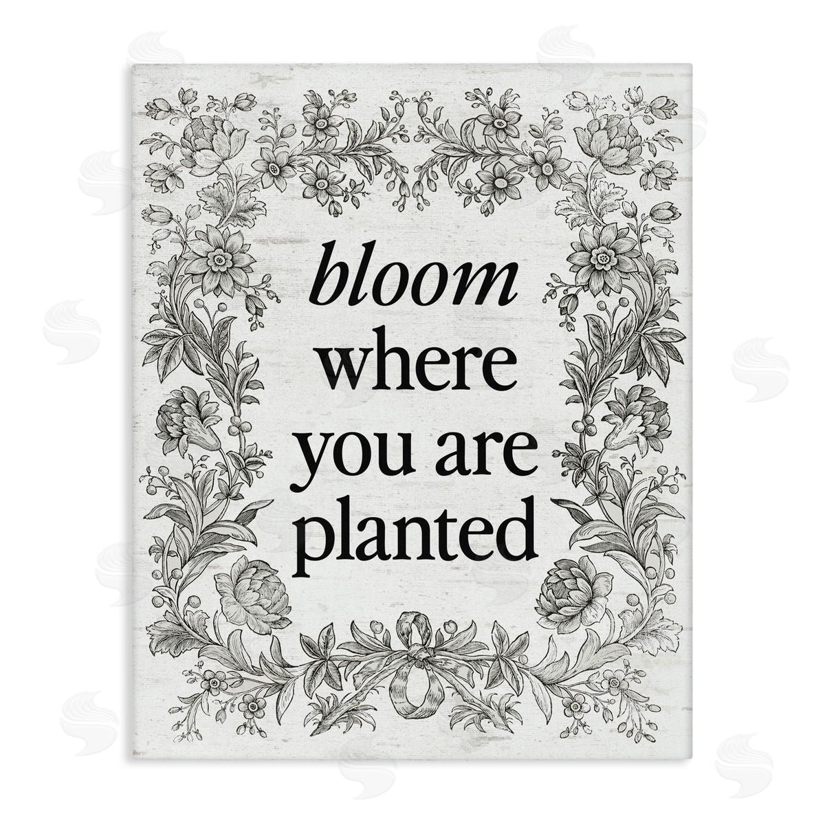 Lettered and Lined Inspiring Bloom with Vintage Border Canvas Wall Art Print