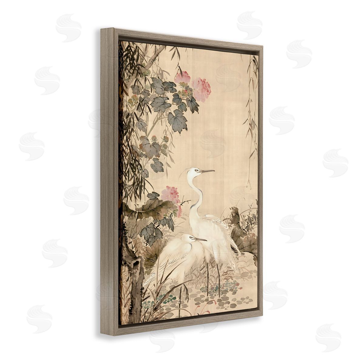 Vintage Hustle Silk And Moonlight Scenery Brown Floating Frame Canvas Art Print