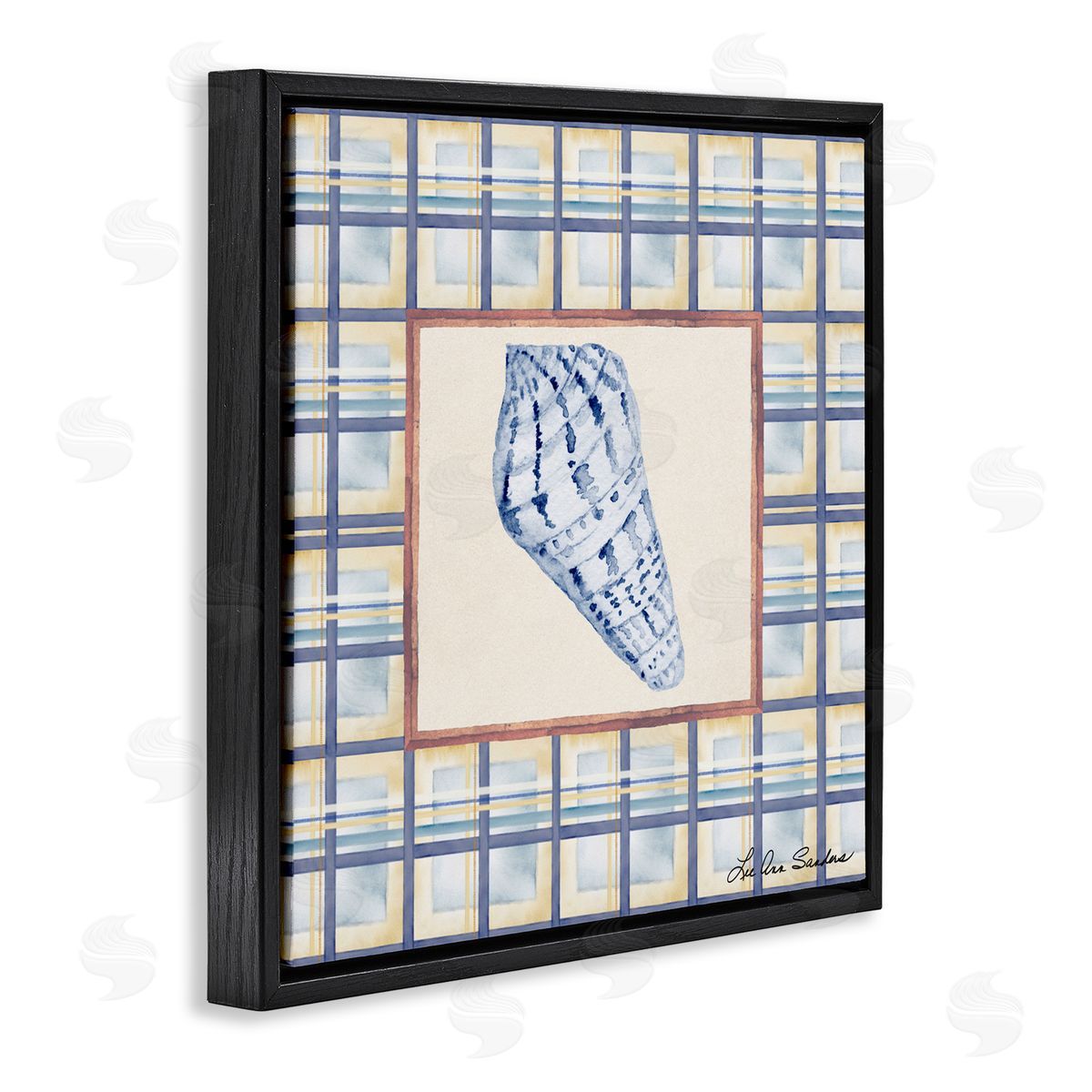 Lee Ann Sanders Sea Treasures on Plaid Black Floating Frame Canvas Wall Art Print