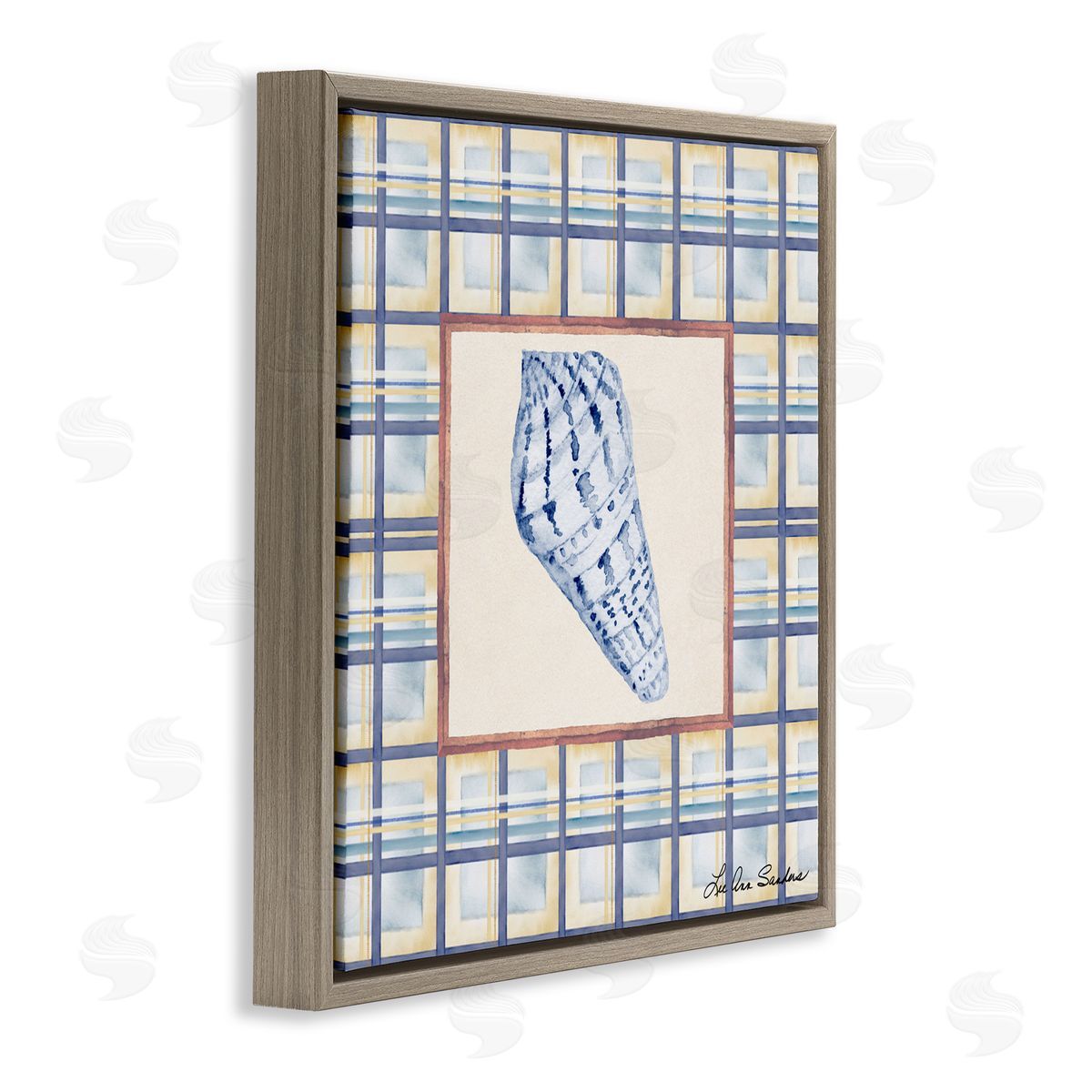 Lee Ann Sanders Sea Treasures on Plaid Brown Floating Frame Canvas Art Print