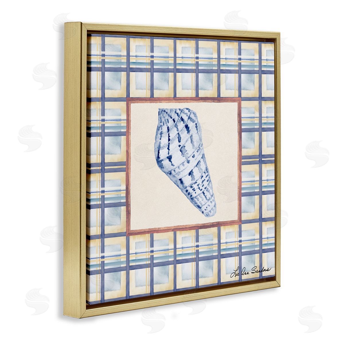 Lee Ann Sanders Sea Treasures on Plaid Gold Floating Frame Canvas Art Print
