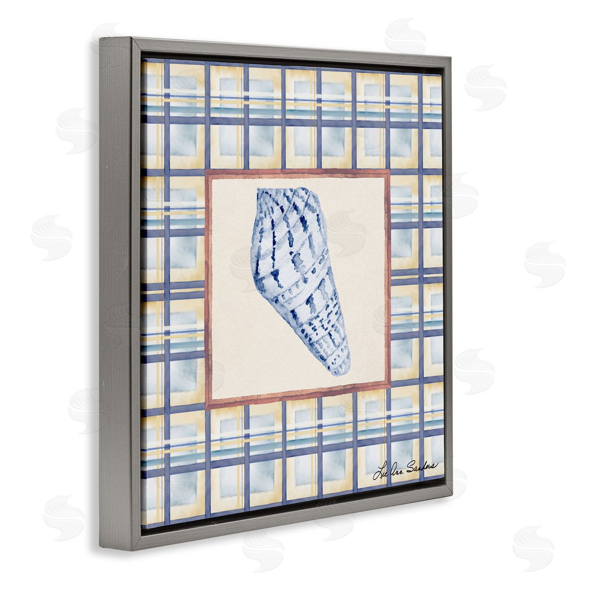 Lee Ann Sanders Sea Treasures on Plaid Gray Floating Frame Canvas Art Print
