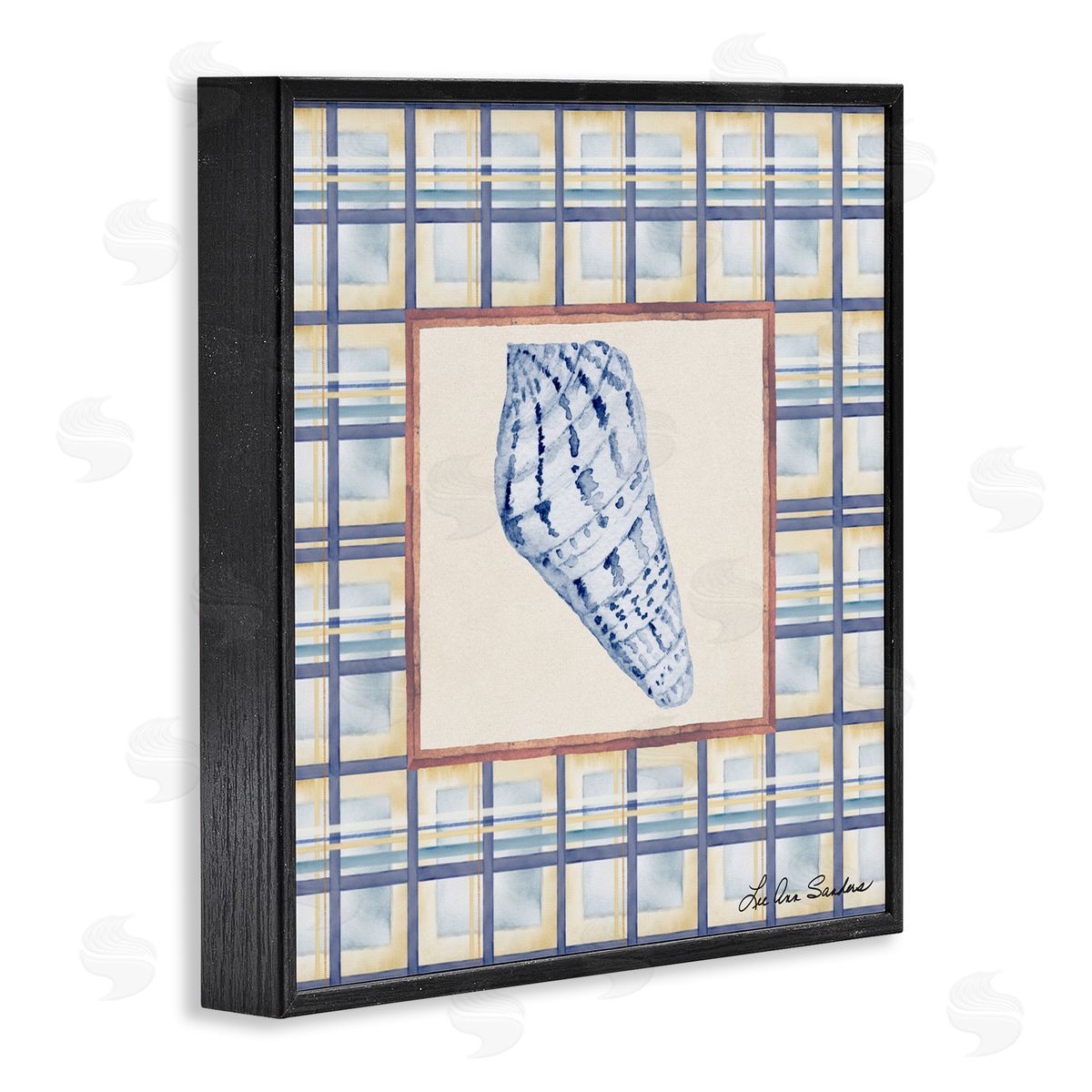 Lee Ann Sanders Sea Treasures on Plaid Black Framed Giclee Art Print