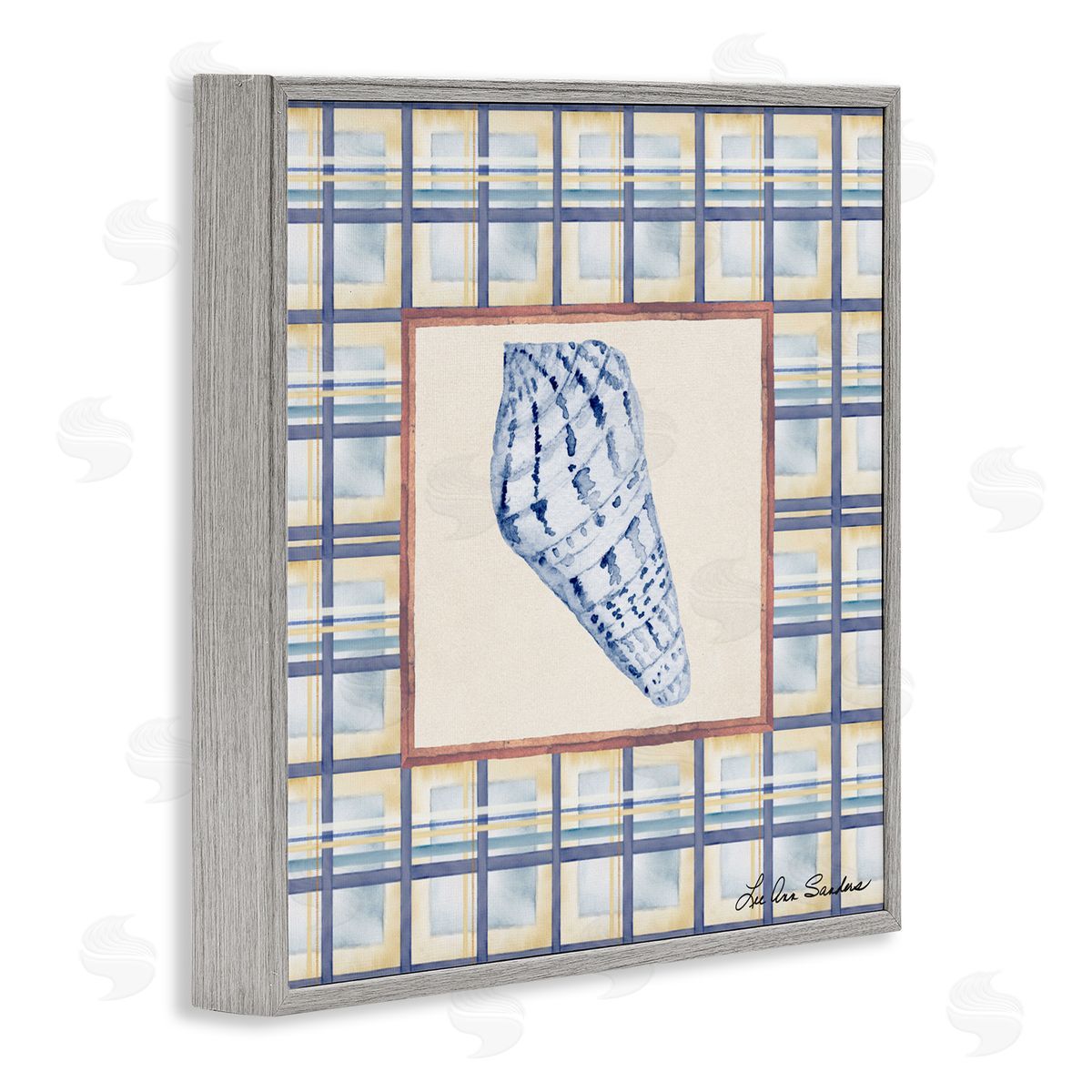 Lee Ann Sanders Sea Treasures on Plaid Gray Framed Giclee Art Print