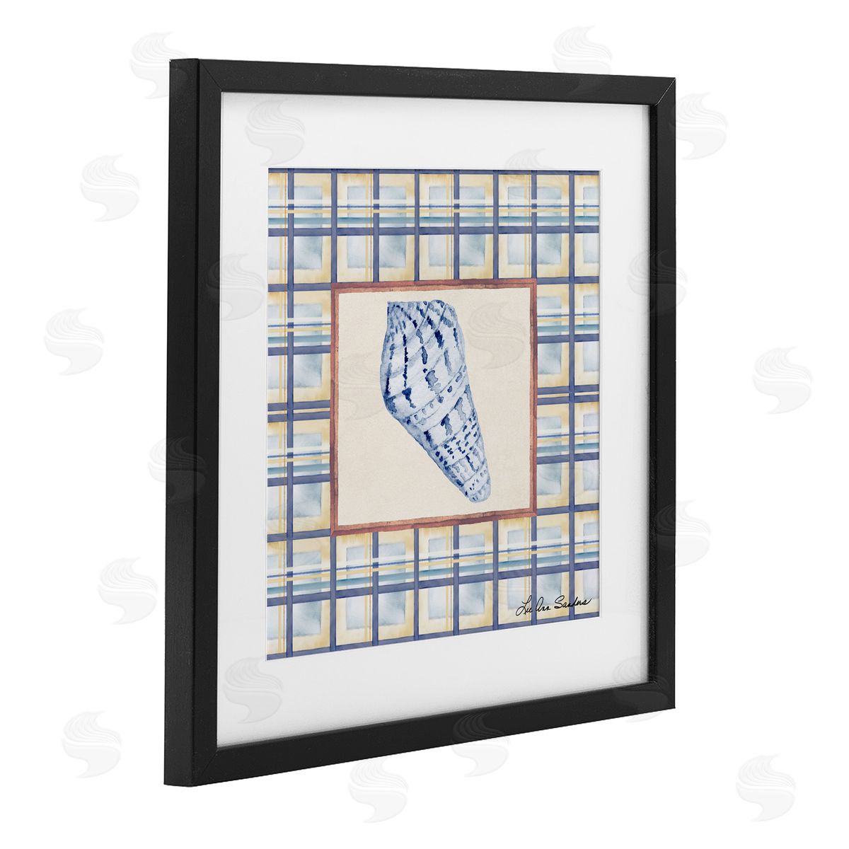 Lee Ann Sanders Sea Treasures on Plaid Black Framed Print Under Glass Art