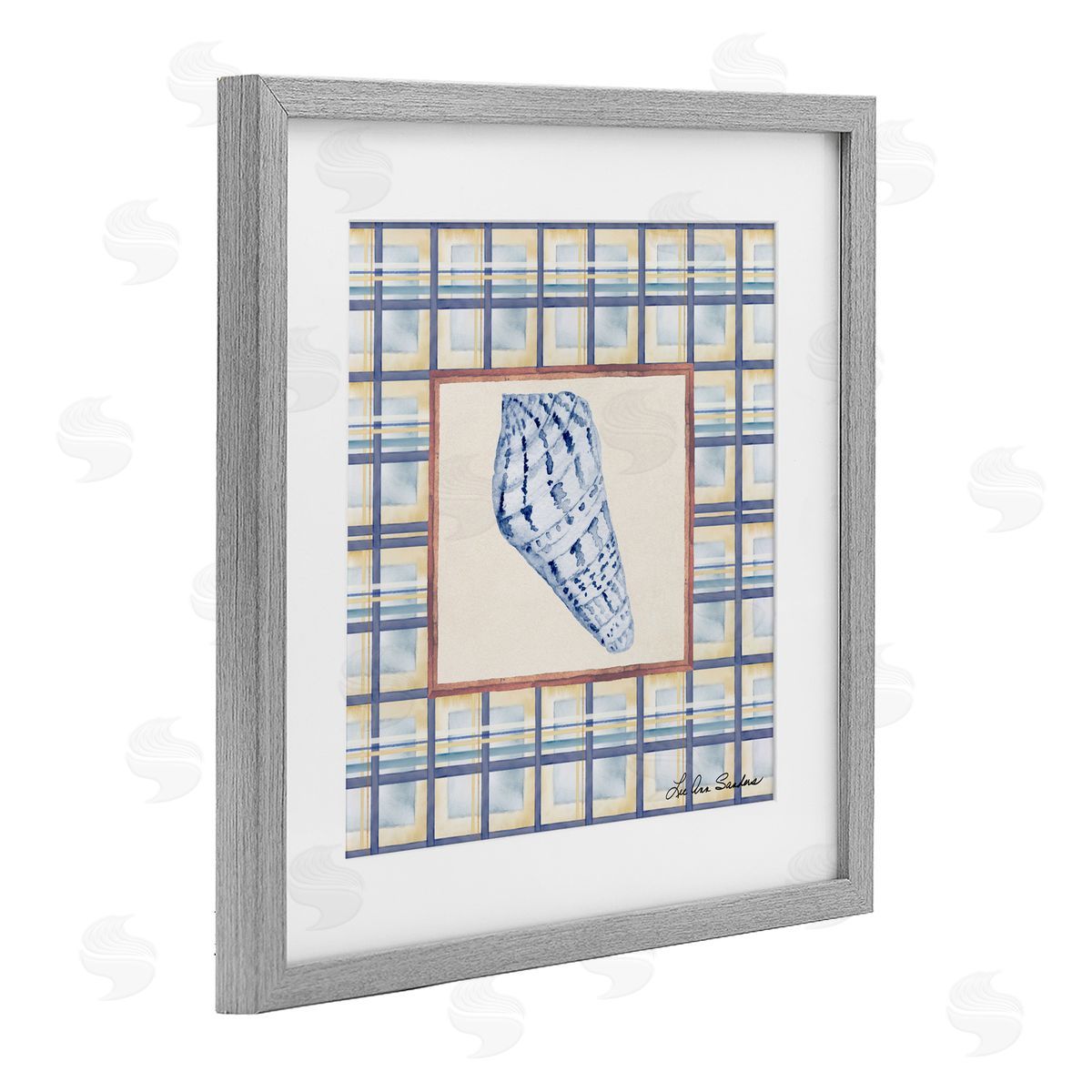 Lee Ann Sanders Sea Treasures on Plaid Gray Framed Print Under Glass Art