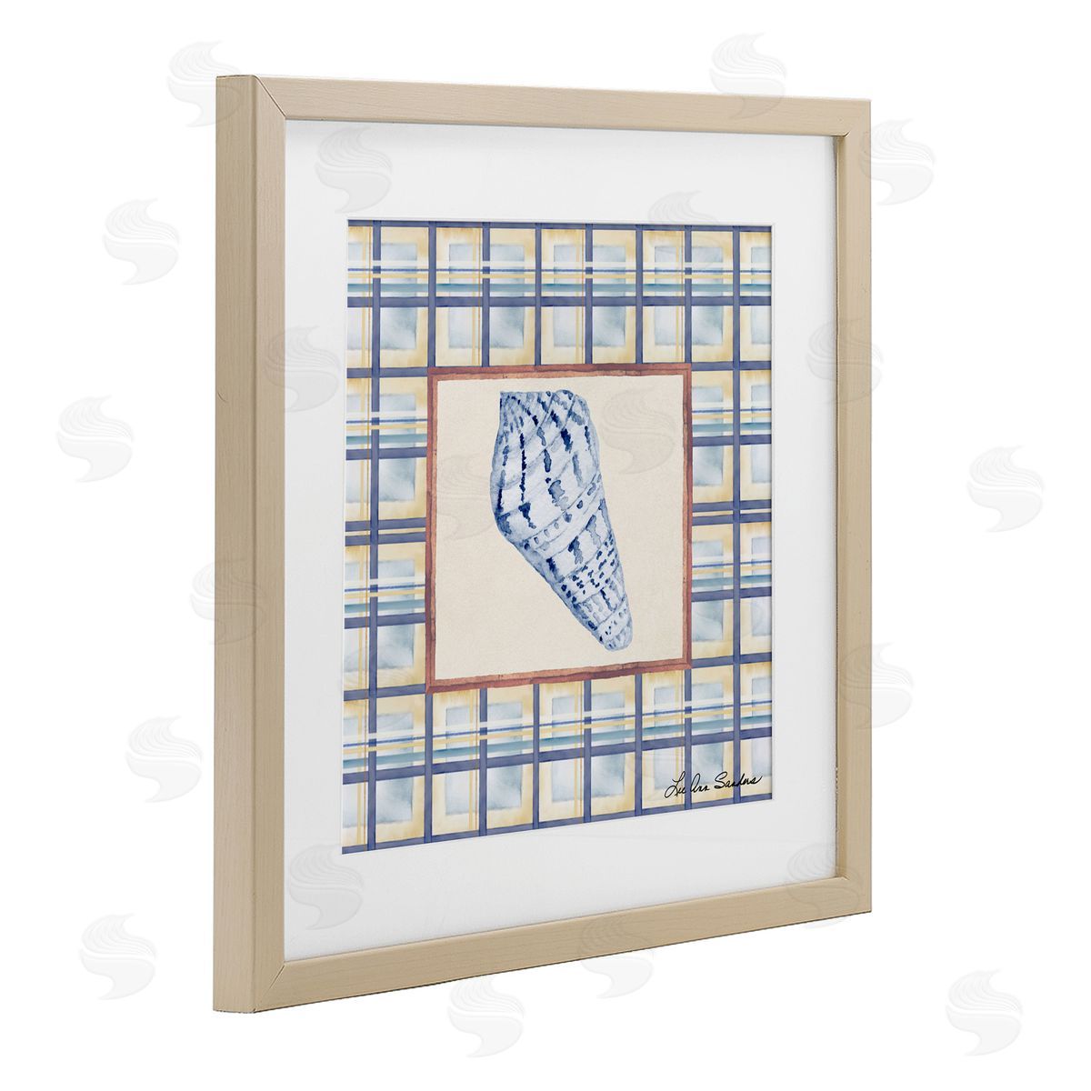 Lee Ann Sanders Sea Treasures on Plaid Birch Framed Print Under Glass Art