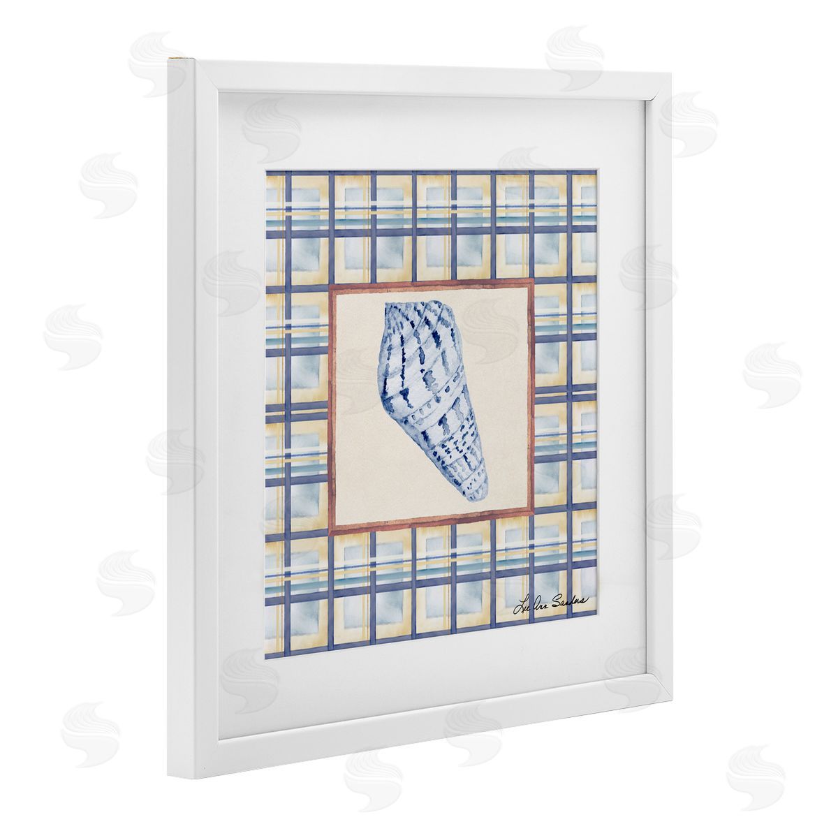 Lee Ann Sanders Sea Treasures on Plaid White Framed Print Under Glass Art