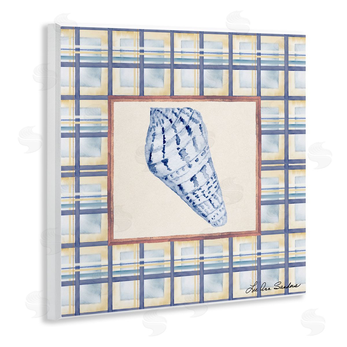 Lee Ann Sanders Sea Treasures on Plaid Wall Plaque Art Print