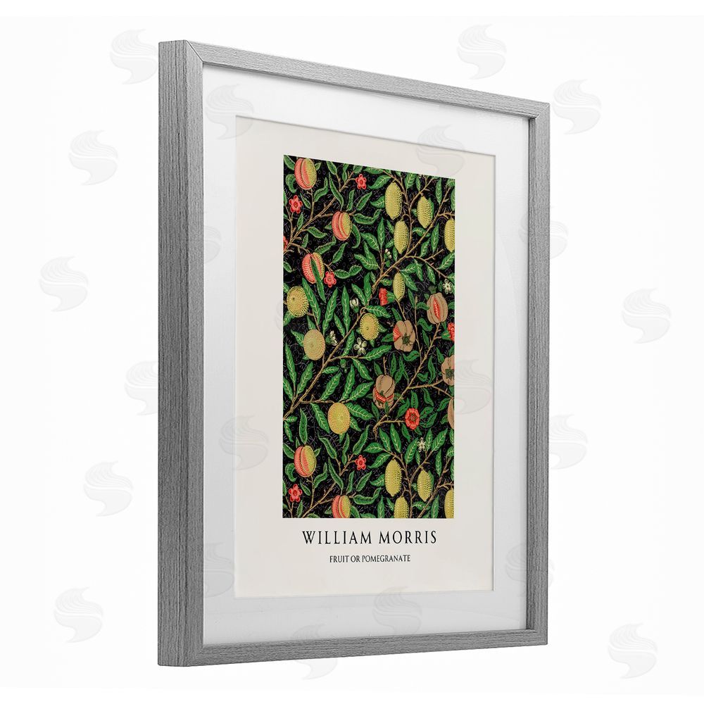 Vintage Hustle William Morris Fruit Or Pomegranate Gray Framed Print Under Glass Art
