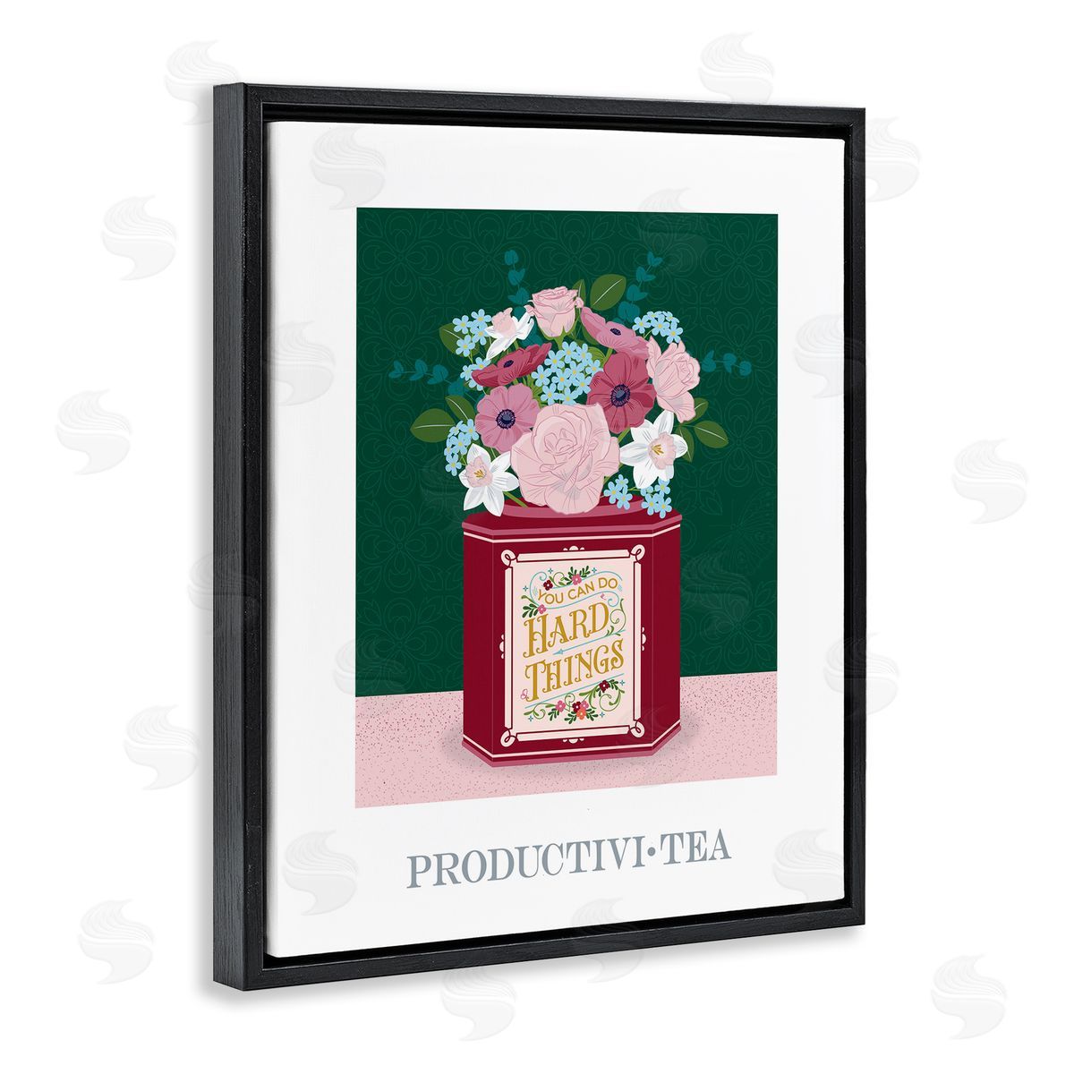 Lara Beeston Productivi-tea with Encouraging Message Black Floating Frame Canvas Wall Art Print